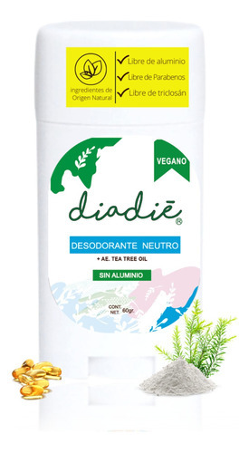 Diadie Desodorante Natural Neutro Vegano. Libre De Aluminio Fragancia Sin fragancia