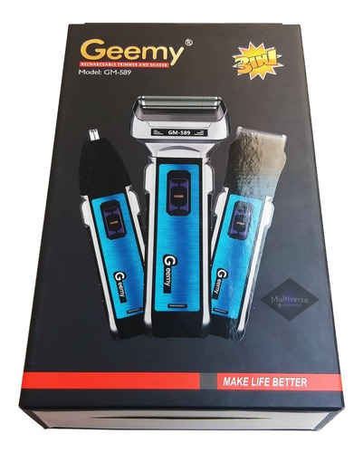 Maquina Barbera Inalambrica Geemy 589 3 En 1