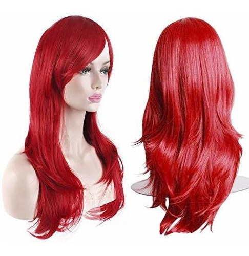 Akstore Fashion Wigs 70cm Peluca Pelo Rizado Ondulado Rojo R