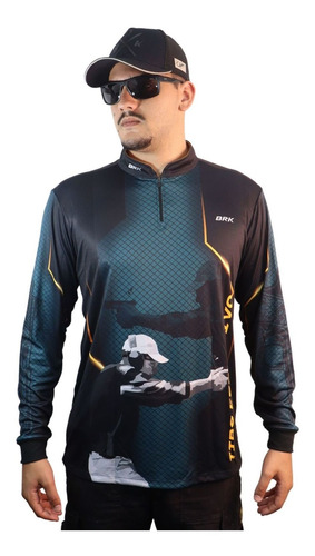 Imagem 1 de 7 de Camisa Tiro Esportivo Brk Azul Com Preto Com Fpu 50+