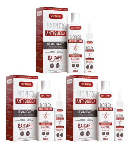 Kit Bioplex Anti Queda Shampoo+tônico Softhair 3 Unidades