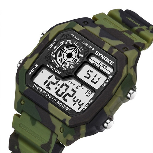 Reloj Electrónico Cuadrado Impermeable Synoke Military Color De La Correa Verde