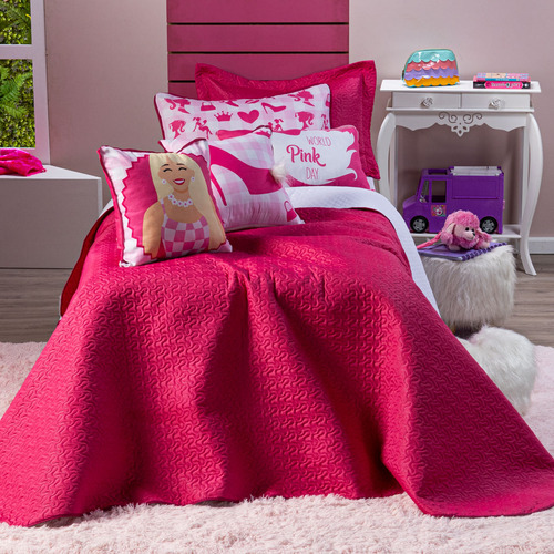 Kit Cama Cobre Leito Paty Pink Com Almofadas Queen 08 Peças