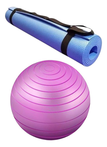 Bola Inflavel Exercicios Tapete Yoga 170x60cm Espessura 5mm Cor Azul Roxa