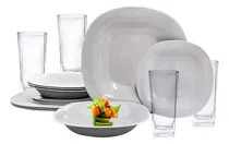 Comprar Vajilla Moderna Cuadrada Opal Y Vasos Vidrio 6 Personas 24pz Color Gris