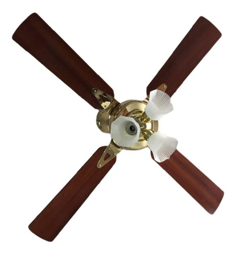 Ventilador De Techo Dorado Palas De Madera Con 3 Luces F