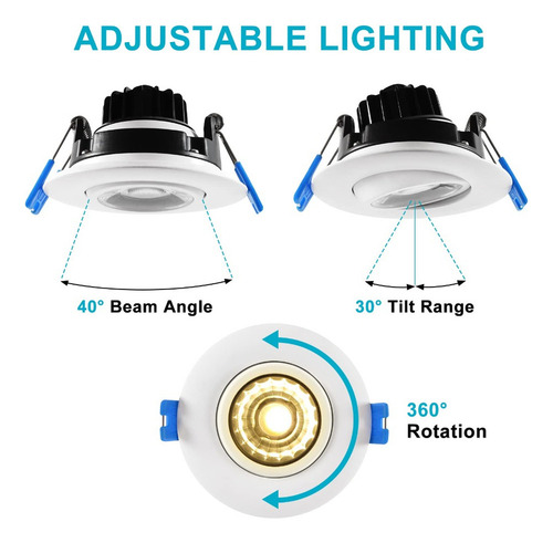 Luces De Ducha De 9 W, Focos De Techo Incrustados Blancos De
