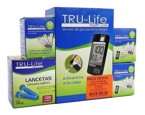 Kit Glucómetro Tru Life 10 Tiras + 10 Lancetas + Lancetero