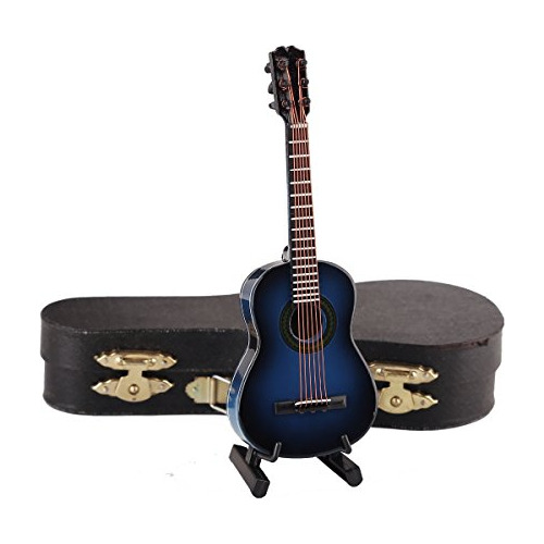 Seawoo - Guitarra En Miniatura De Madera Con Soporte Y Estuc