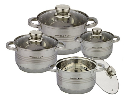 Set De Ollas Acero Inoxidable 8pz Ollas De 26 28 30 32cm Color Plateado
