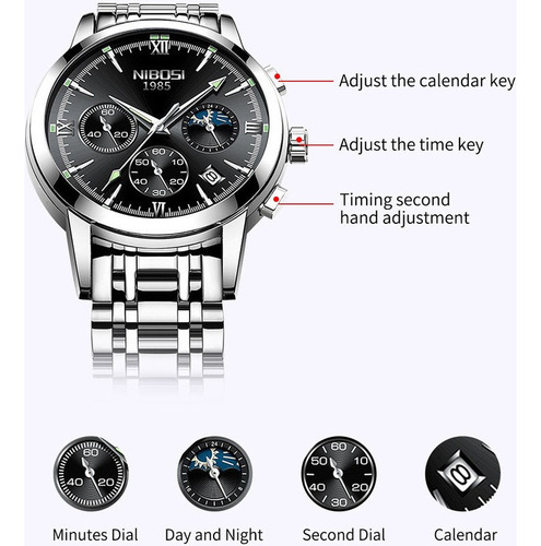 Reloj Luminoso Con Calendario Cronógrafo Nibosi 2516