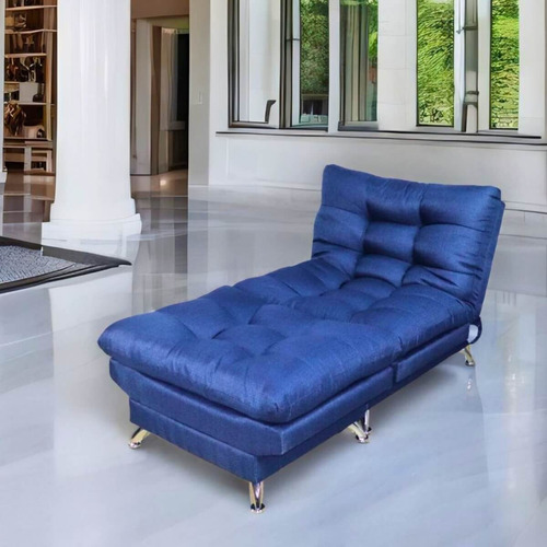 Sillón Con Taburete Futon Individual Sofa Cama Lino Hueso