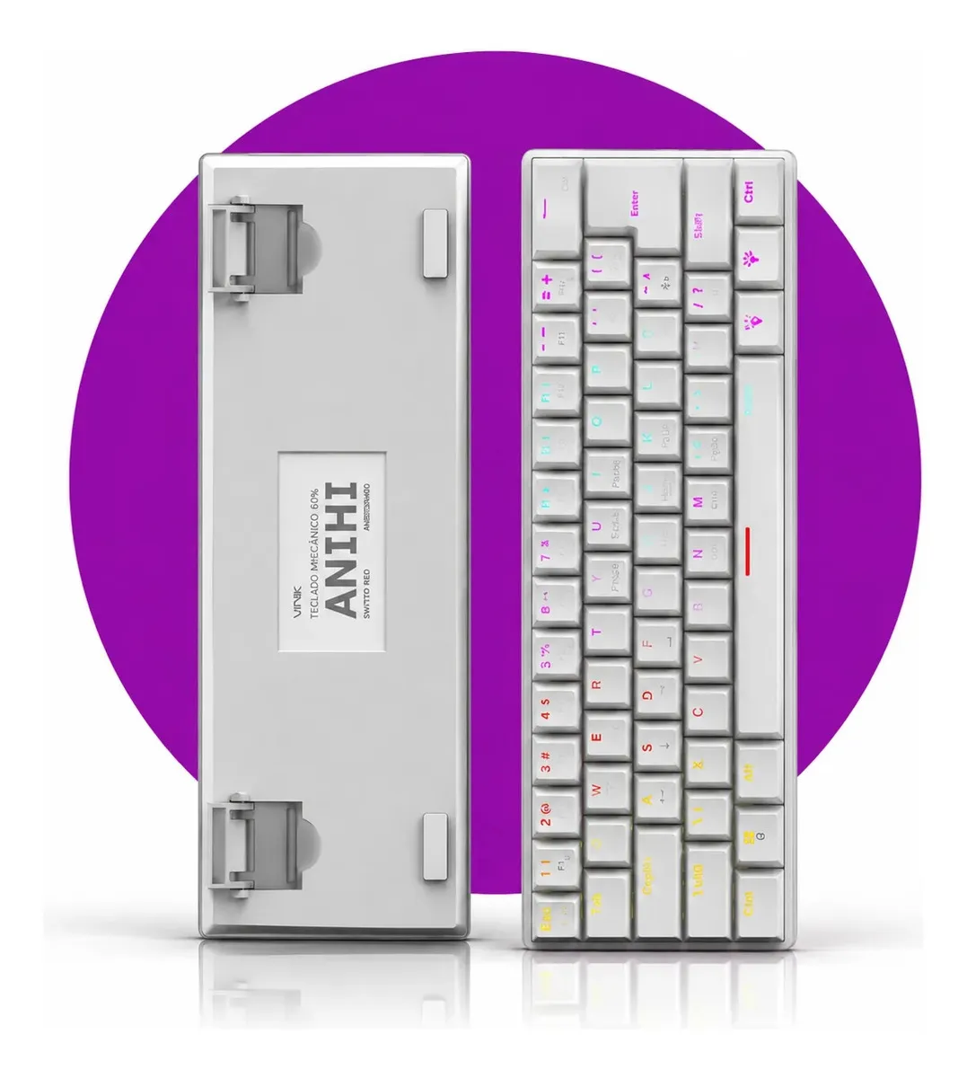 Teclado Mecânico Gamer Vinik Anihi White 60% Switch Red Led Rainbow Branco