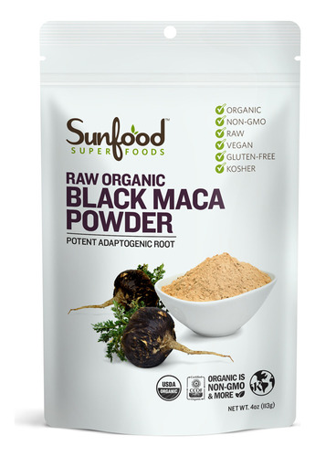 Polvo De Maca Negra 4 Onzas, Sunfood Superfoods, Orgánica