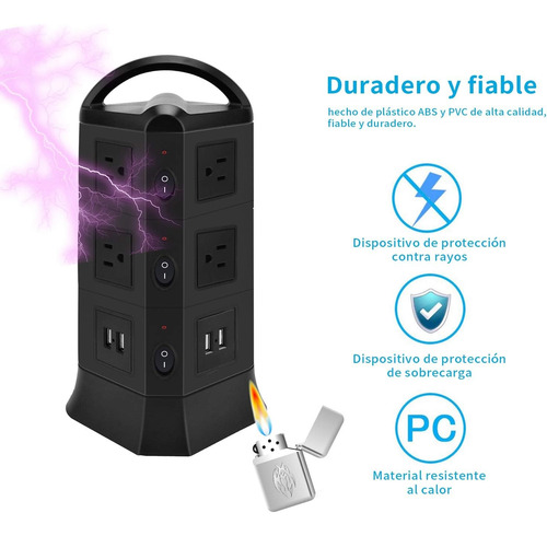 Regleta Multicontactos Hub De Alimentacion Con Usb De Torre