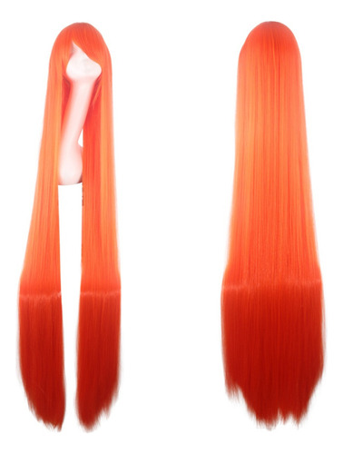 Peluca 150 Cm Naranja Cabello Liso Con Flequillo