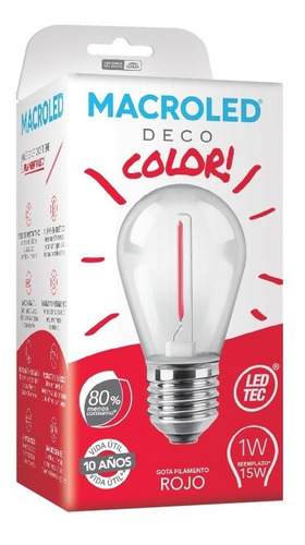 Macroled Lampara Led Deco Color Rojo Gota 1w S14 E27 80x45mm