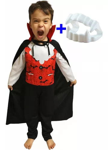 Fantasia Infantil Menino Vampiro Halloween Luxo Com 5 Peças