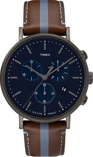 Reloj Timex Tw2r37700 Fairfield Chronograph Luz Color de la malla Marrón Color del bisel Marrón Color del fondo Azul