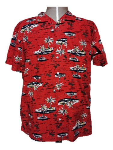 Camisa Hawaiana Roja/palmeras - Hombre - Talla 2xlt