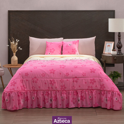 Colcha King Size De Alta Calidad Con Cojines, Azteca Color Rosa chicle Cerezos