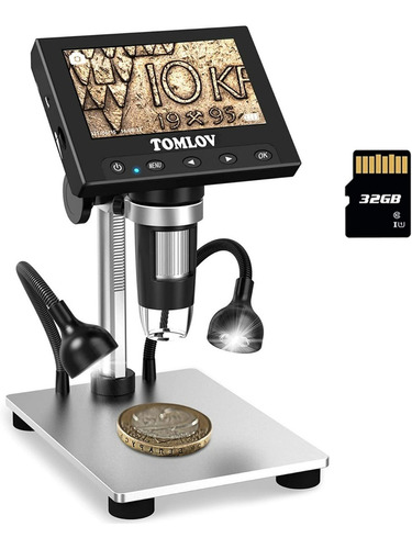 Tomlov 1000x Error Coin Microscopio Con Pantalla Lcd De 4,3 Color Negro
