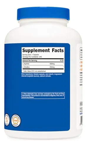 Complejo De L-arginina L-citrulina Nutricost 750 Mg,