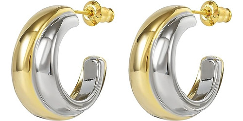 Two Tone Hoop Earrings Women Trendy Silver Gold C Shaped Hoo