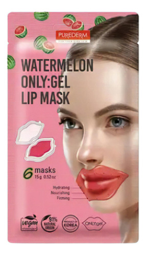 Mascarilla facial para piel todo tipo de piel Purederm Hidratante Watermelon Only Gel Lip Mask 10g y 10mL