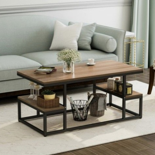 Mesa Living Estilo Industrial Moderno En Pino 60x120x50 Marrón Claro