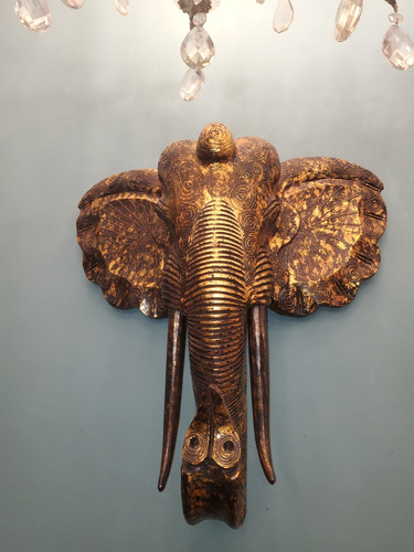 Arttian. Antigua Escultura De Pared Cabeza De Elefante Bali