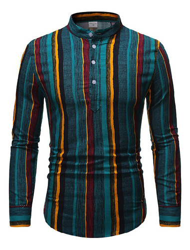 Camisa Casual India De Lino Para Hombre, Delgada, Manga Larg