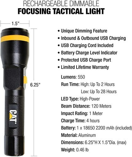 Imagen 2 de 2 de Linterna Led Tactica Potente Cat 550 Lumens Caterpillar