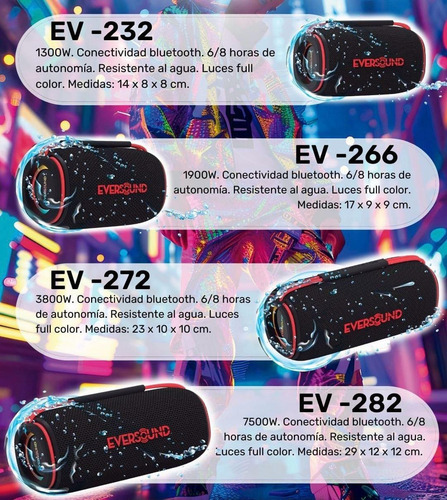 Parlante Portátil Bluetooth Eversound Ev-266 1900w Negro