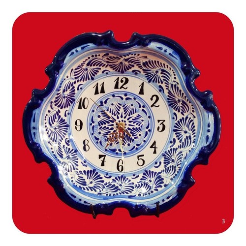 Imagen 1 de 2 de Reloj De Talavera Poblana Barroco Azul Trad. 30 Cm Mod 3 Rlj