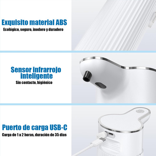 Dispensador De Jabon Automático,despachador De Jabon Liquido Con Cable Usb,sensor Ir Inteligente 2 Modos,impermeable Y Ajustable,jaboneras Para Baño Liquido De 400ml Sin Contacto,para Baño,cocina