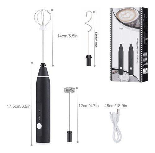Batidor de Mano de Espuma Mini de Leche Eléctrico Espumador Recargable Negro