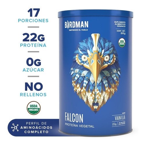Falcon Protein 510gr Birdman Proteina Organica Vegana Sabor Vainilla