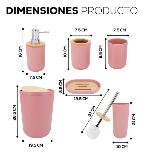 Accesorios De Baño 6 Piezas De Bambú De Lujo Wc Color Rosa Rosa