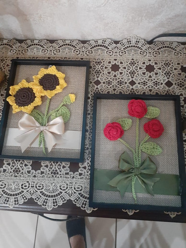Cuadros Con Flores Tejidas De Crochet