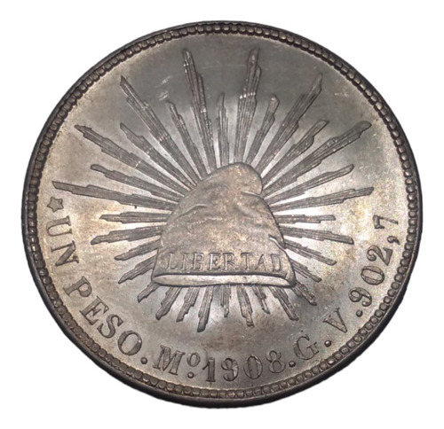 Moneda 1 Peso Fuerte Plata 900 Año 1908 Ceca M Cdmx 