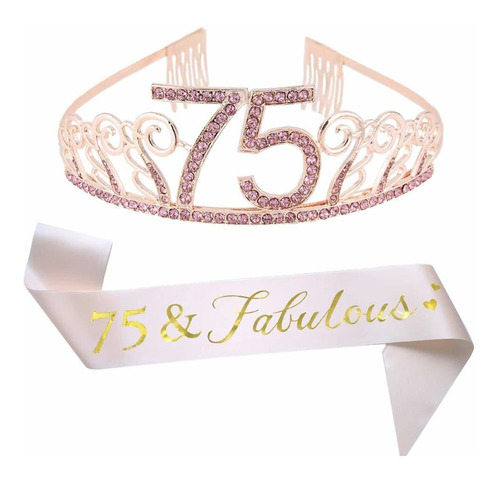 Tiara Y Banda Rosa De 75 Cumpleaños, 75 Y Fabulosa Faj...