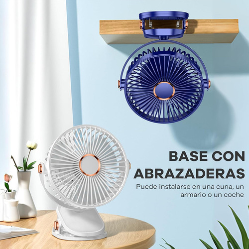 Ventilador De Mesa Con Luz Recargable Clip 5 Velocidades