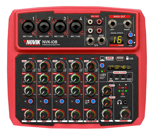 Mesa De Som 8 Canais Interface Usb I08 Bt Novik