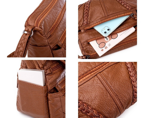 Imagen 8 de 10 de Bolsa Dama Suave Cuero Gran Capacidad Impermeable P/ Viaje