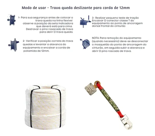 Corda Bombeiro Nr18 Poliamida 12mm 50 Metros + Trava Quedas