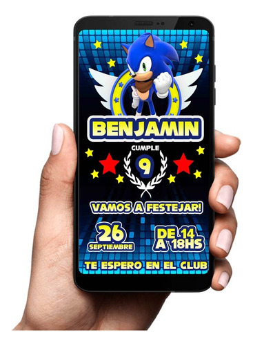 Invitación Digital Tarjeta Imprimible Sonic Mod2