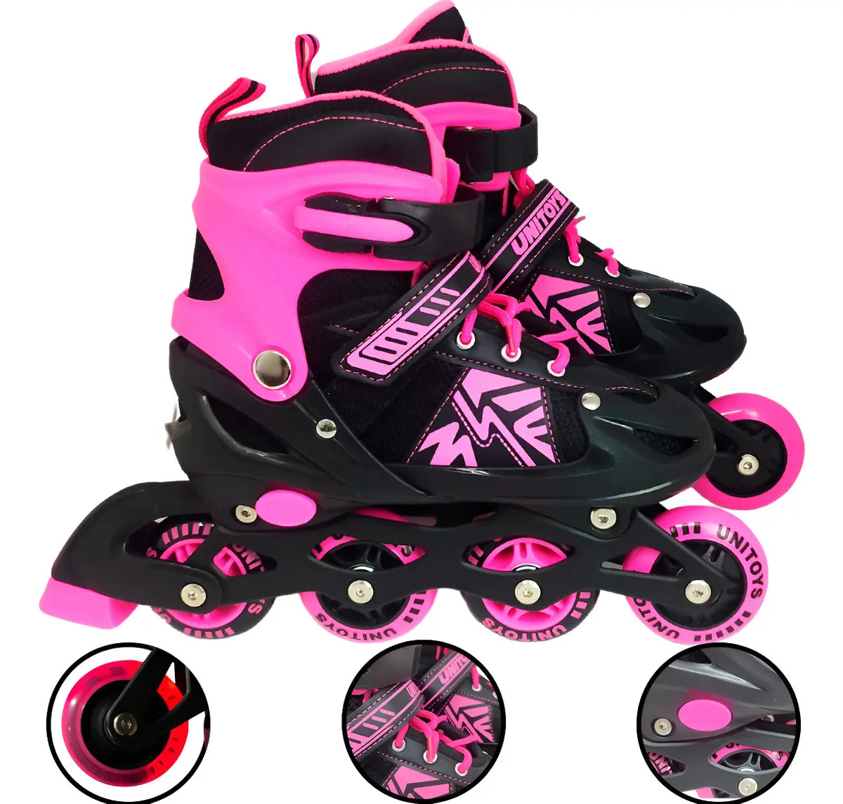 Patins Inline Com Led Tamanho Ajustável Até 60kg Cor Rosa-chiclete Tamanho Dos Patins 32-35