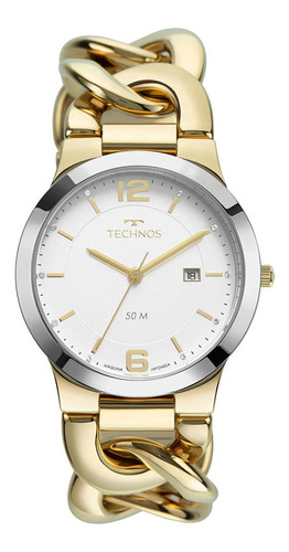 Relógio Technos Elos Feminino Dourado - 2115mwf/1k Bisel Prateado Fundo Branco