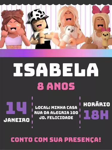 Convite Aniversário Festa - Roblox Menina Feminino